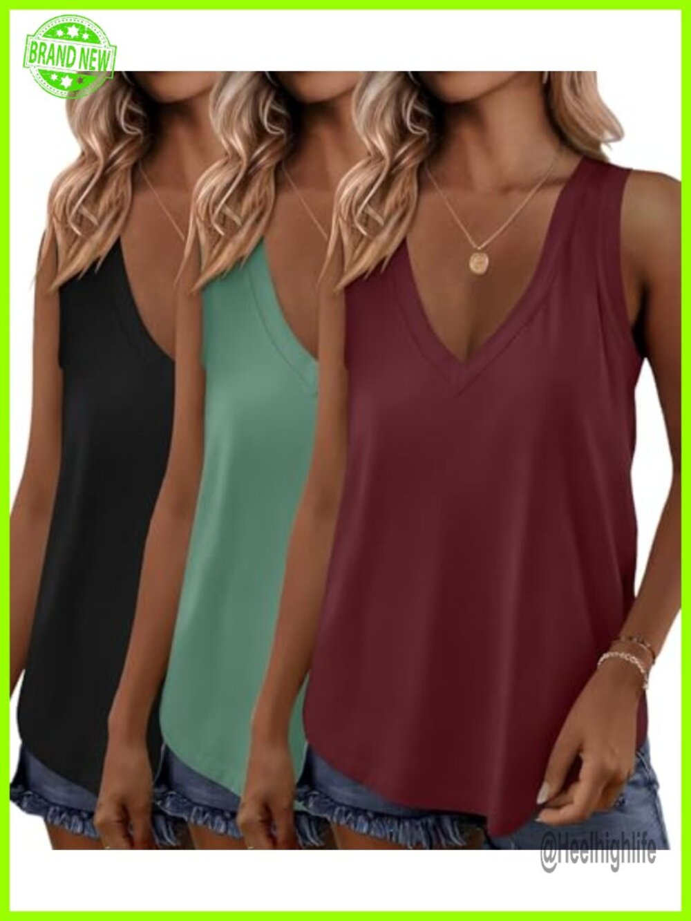 3 Pack Womens Tank Tops V Neck Loose Fit Sleeveless Casual Summer Tops